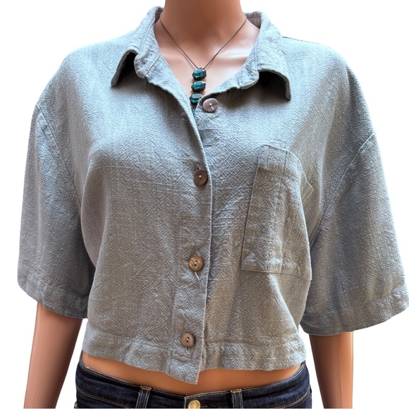 Fashion Brand Company Blue Notched Collar Crop Shirt Size XL - Picture 2 of 4